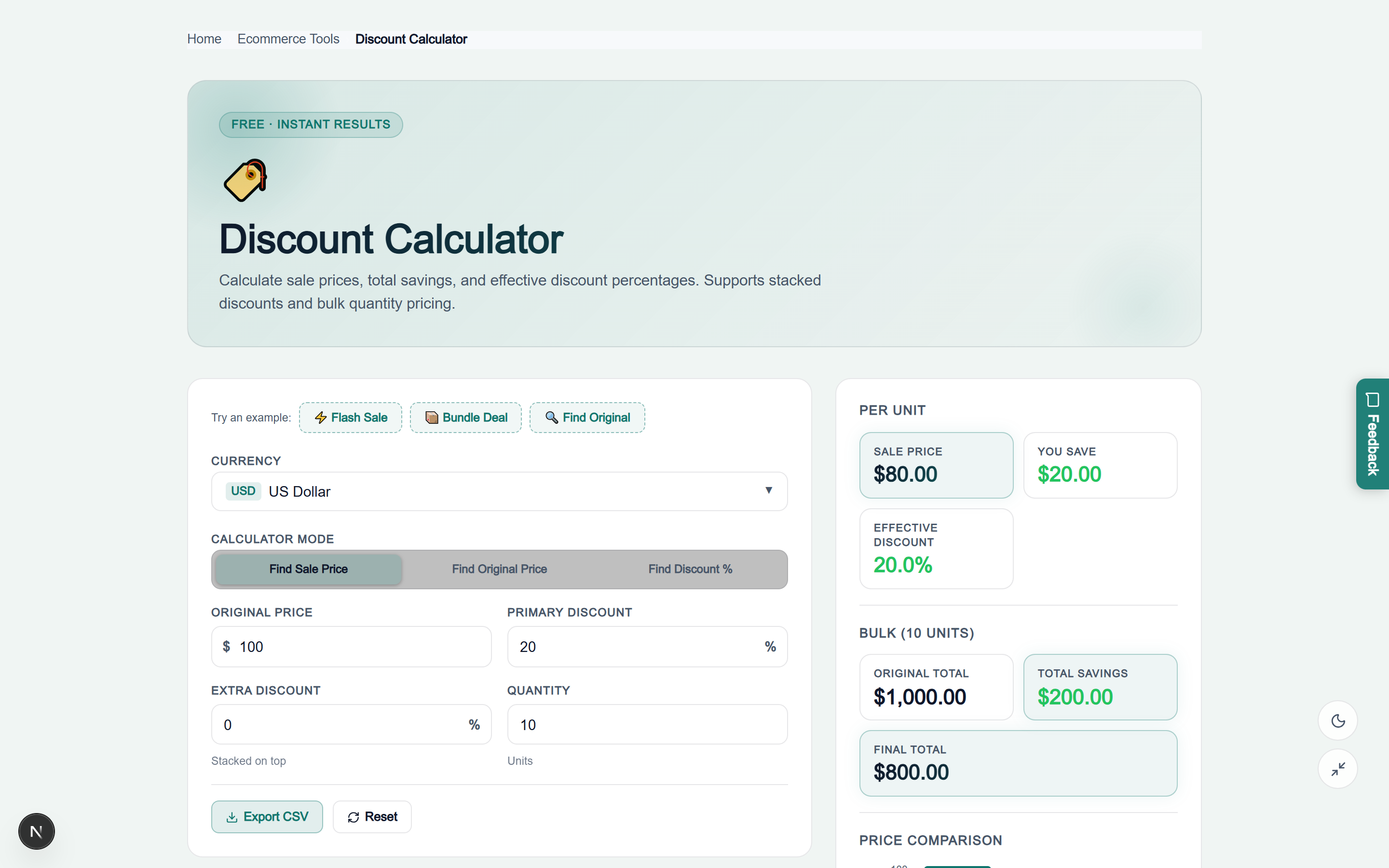 Discount Calculator in Light Mode