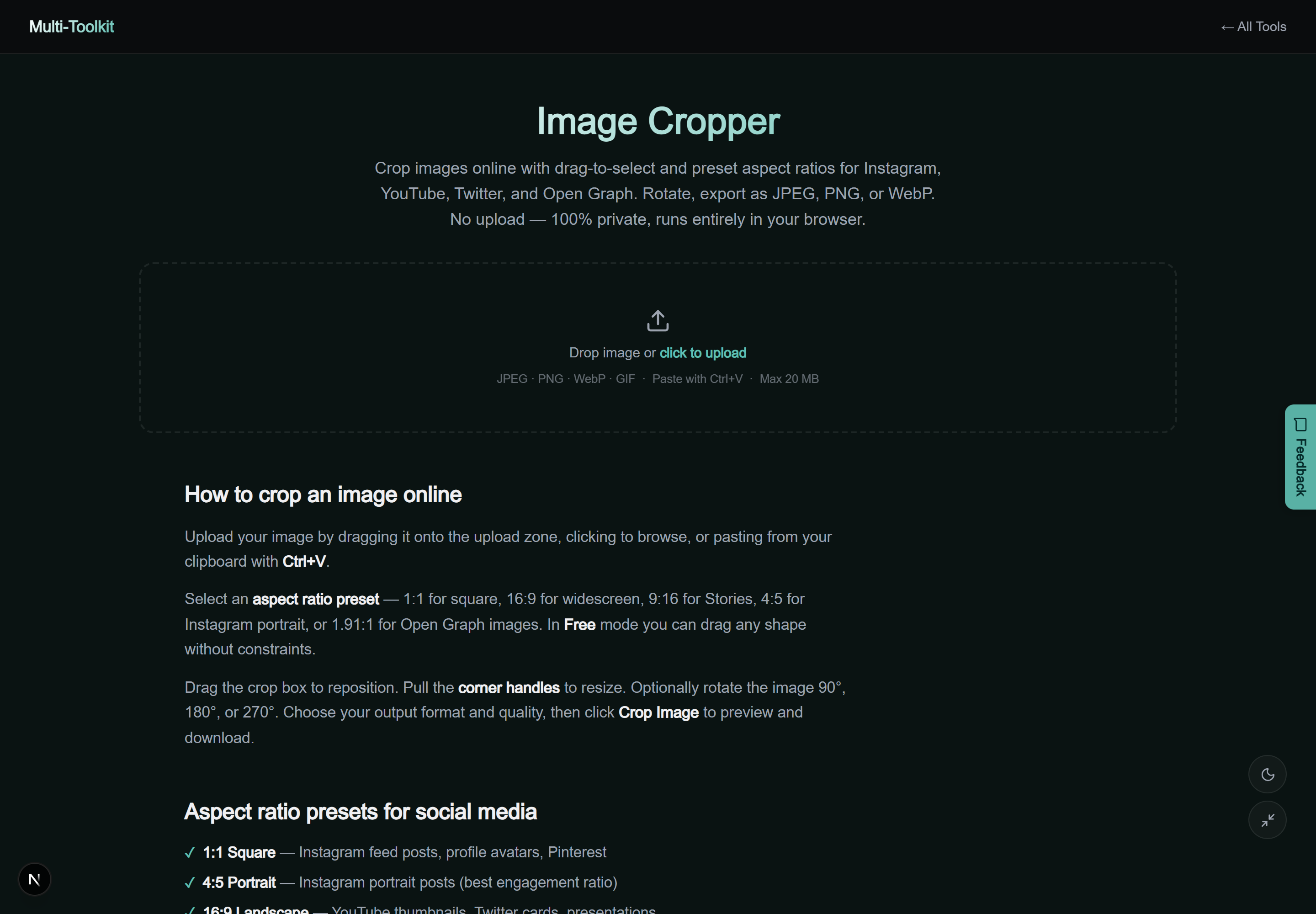 Image Cropper in Dark Mode