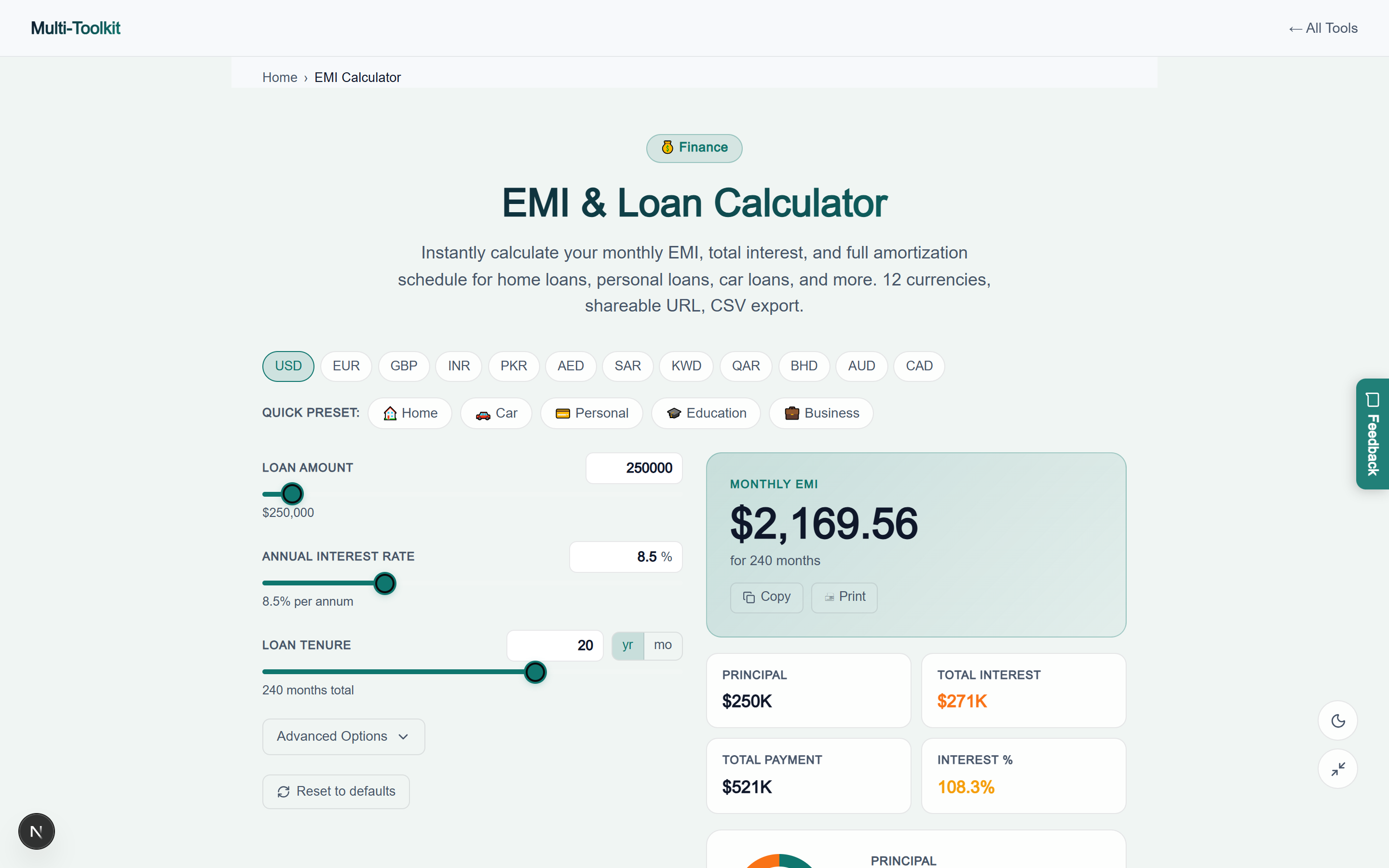 Loan Calculator in Light Mode