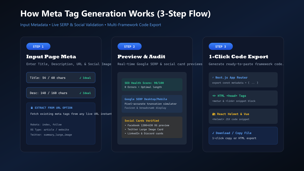 3-Step Meta Tag Generation Workflow