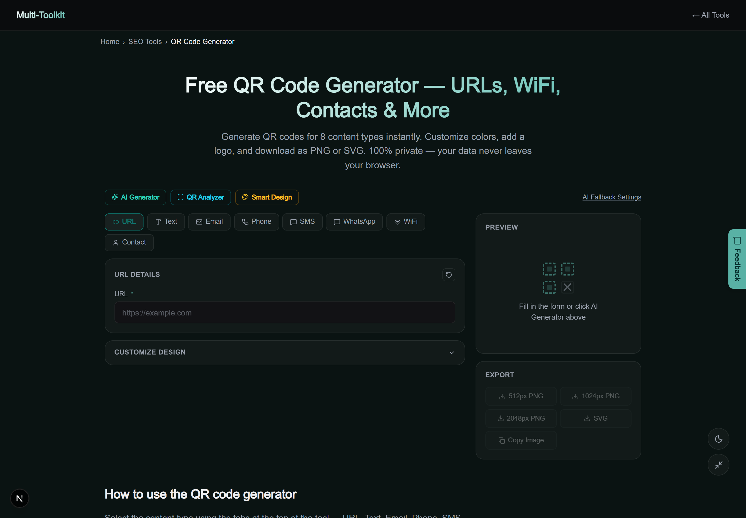 QR Code Generator in Dark Mode