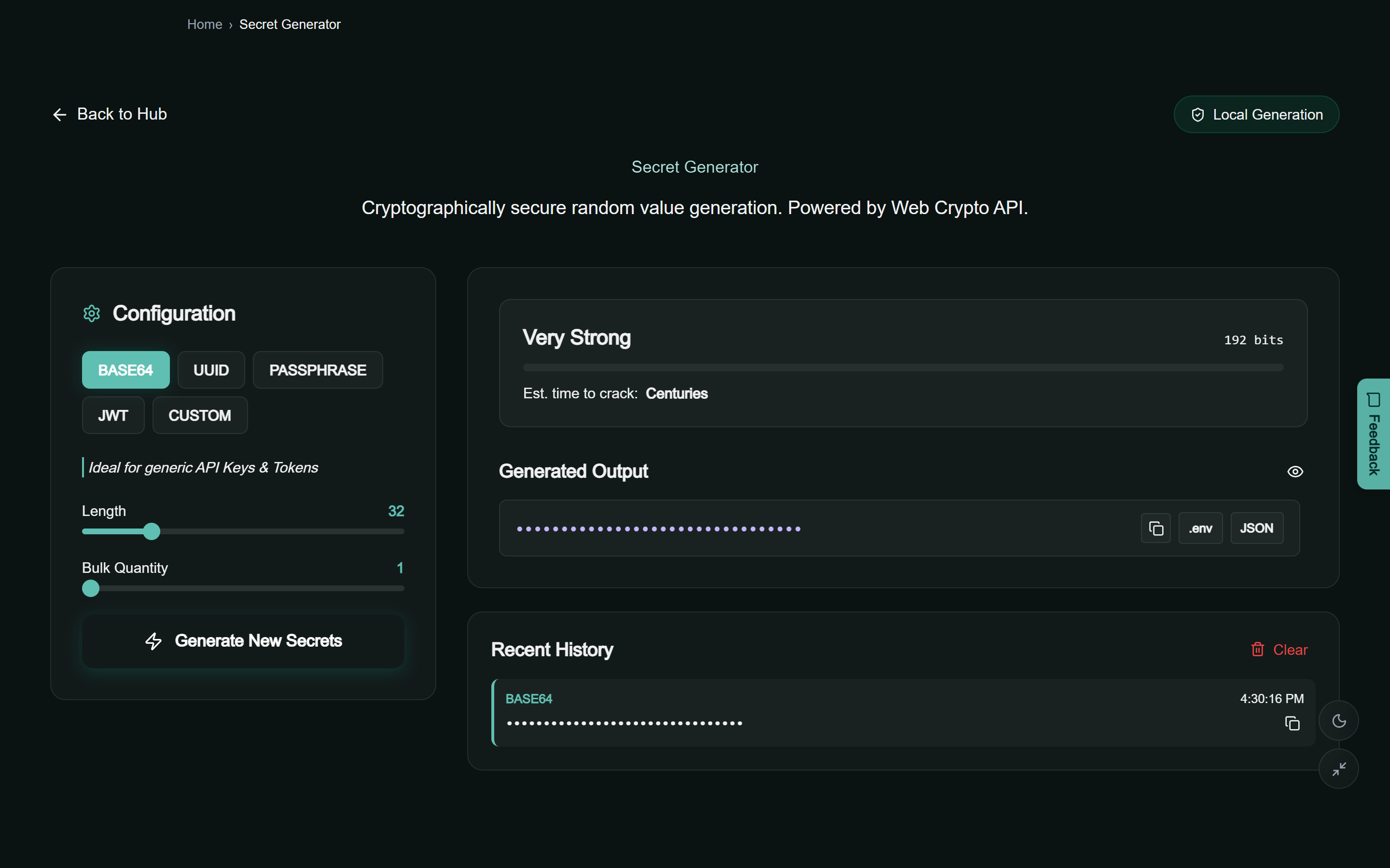 Multi-Toolkit Secret Generator Light Mode Interface