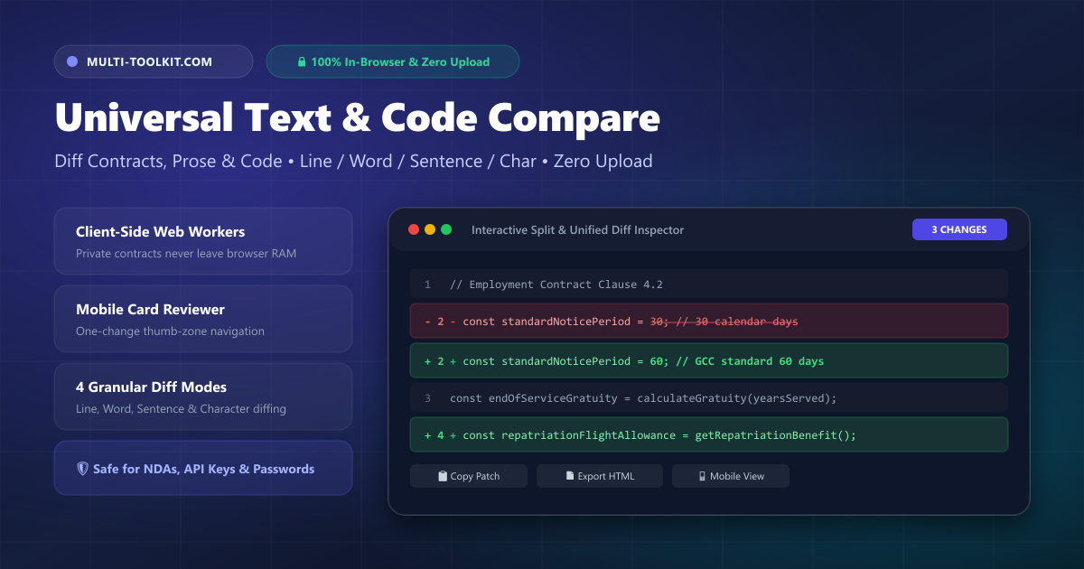Free Online Text Compare – 100% In-Browser Diff Checker