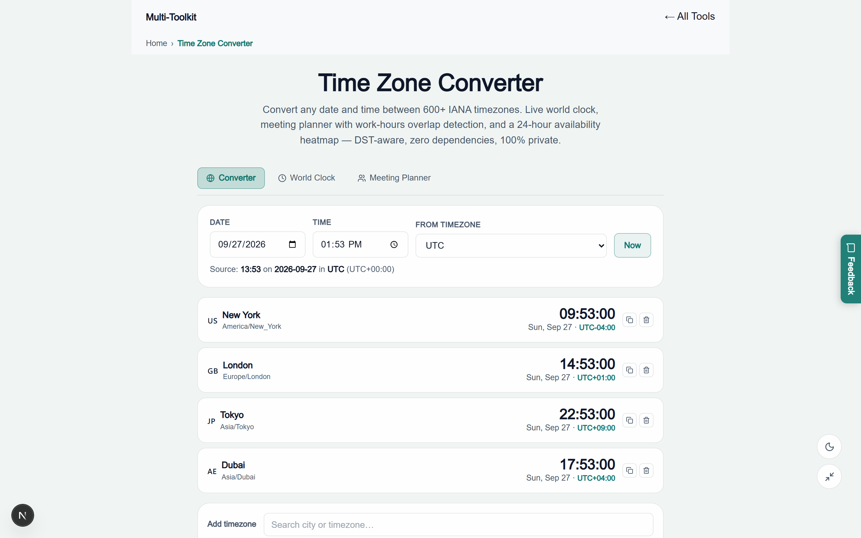 Timezone Converter in Light Mode