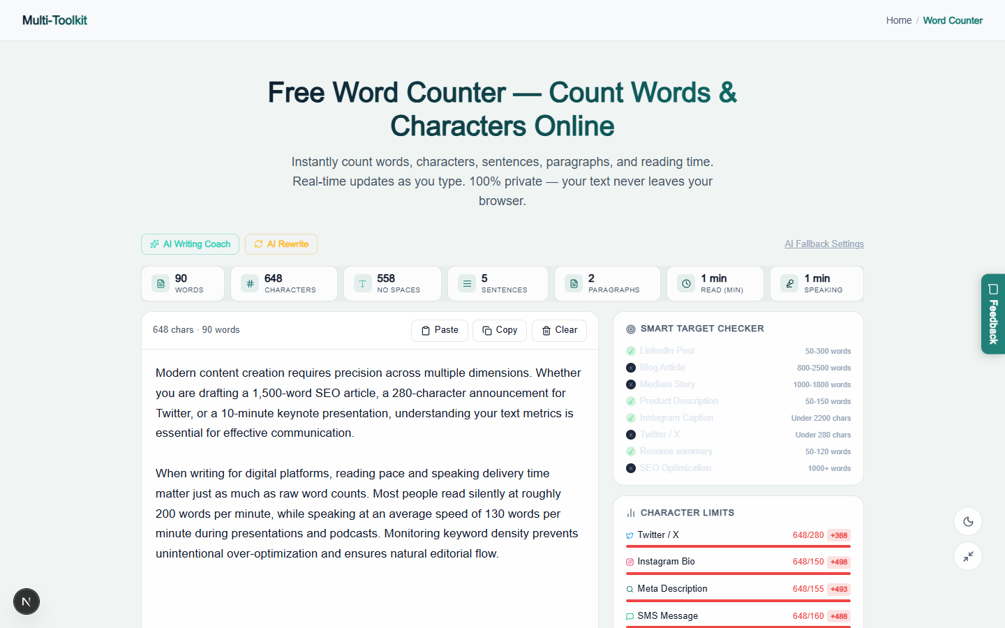 Word Counter & Text Analyzer in Light Mode