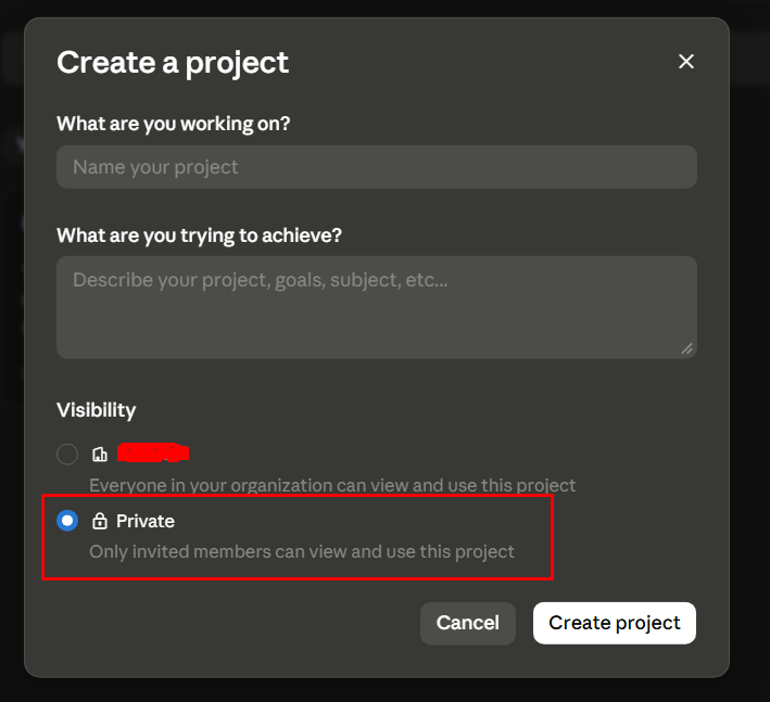 Visibility options: organization vs Private